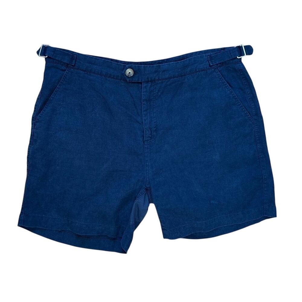 Venroy Flat Front Linen Shorts in Navy Blue Size 38 Lightweight Luxury Summer